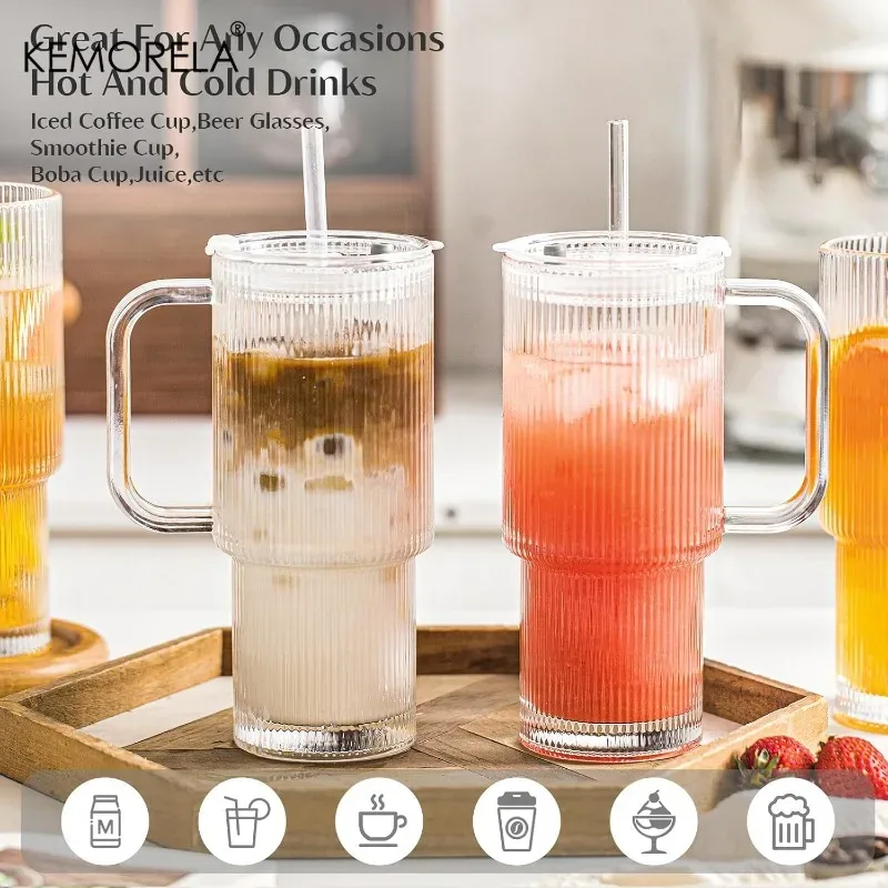 Ribbed Glass Tumbler with Handle Lid - image 2