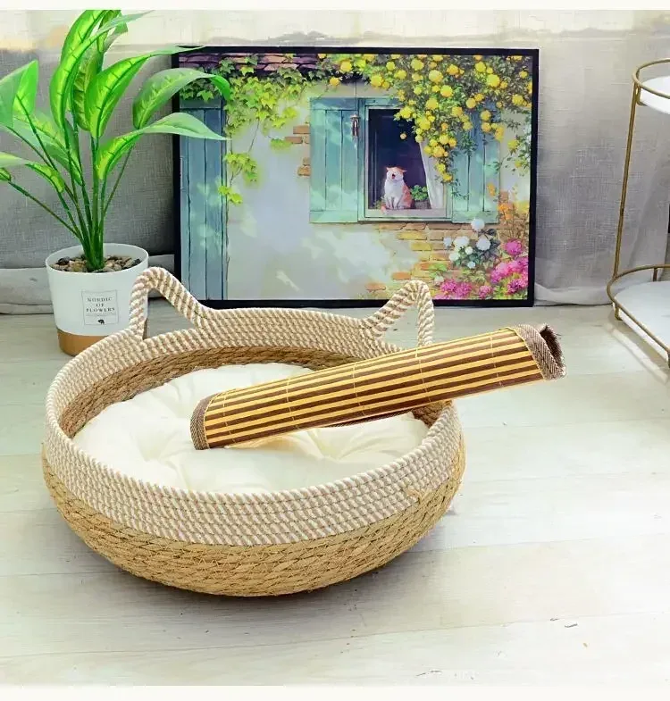 Cat Bed Woven Removable Upholstery Sleeping House - image 3
