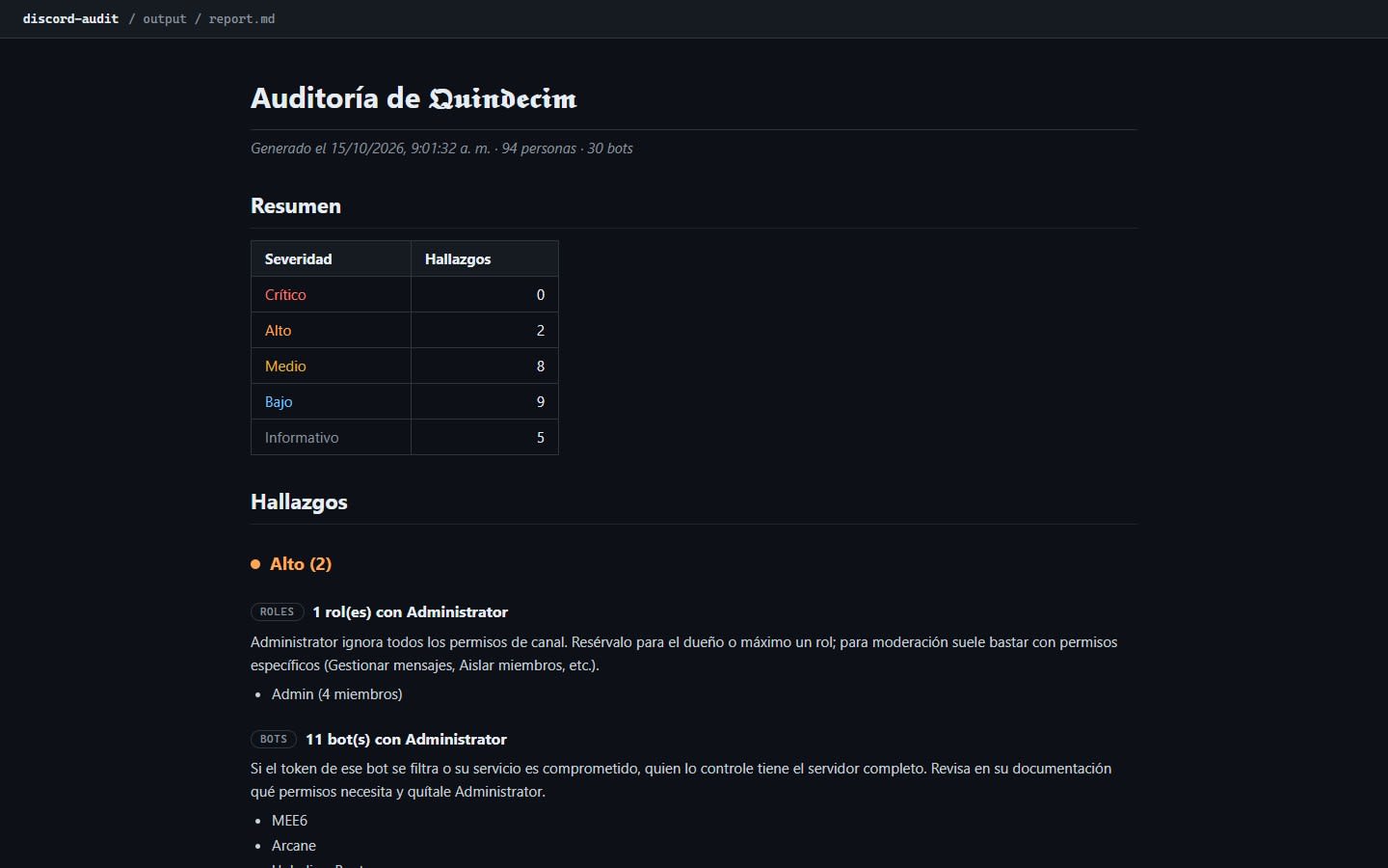 Auditoría de Discord - Herramienta propia | DevMinds