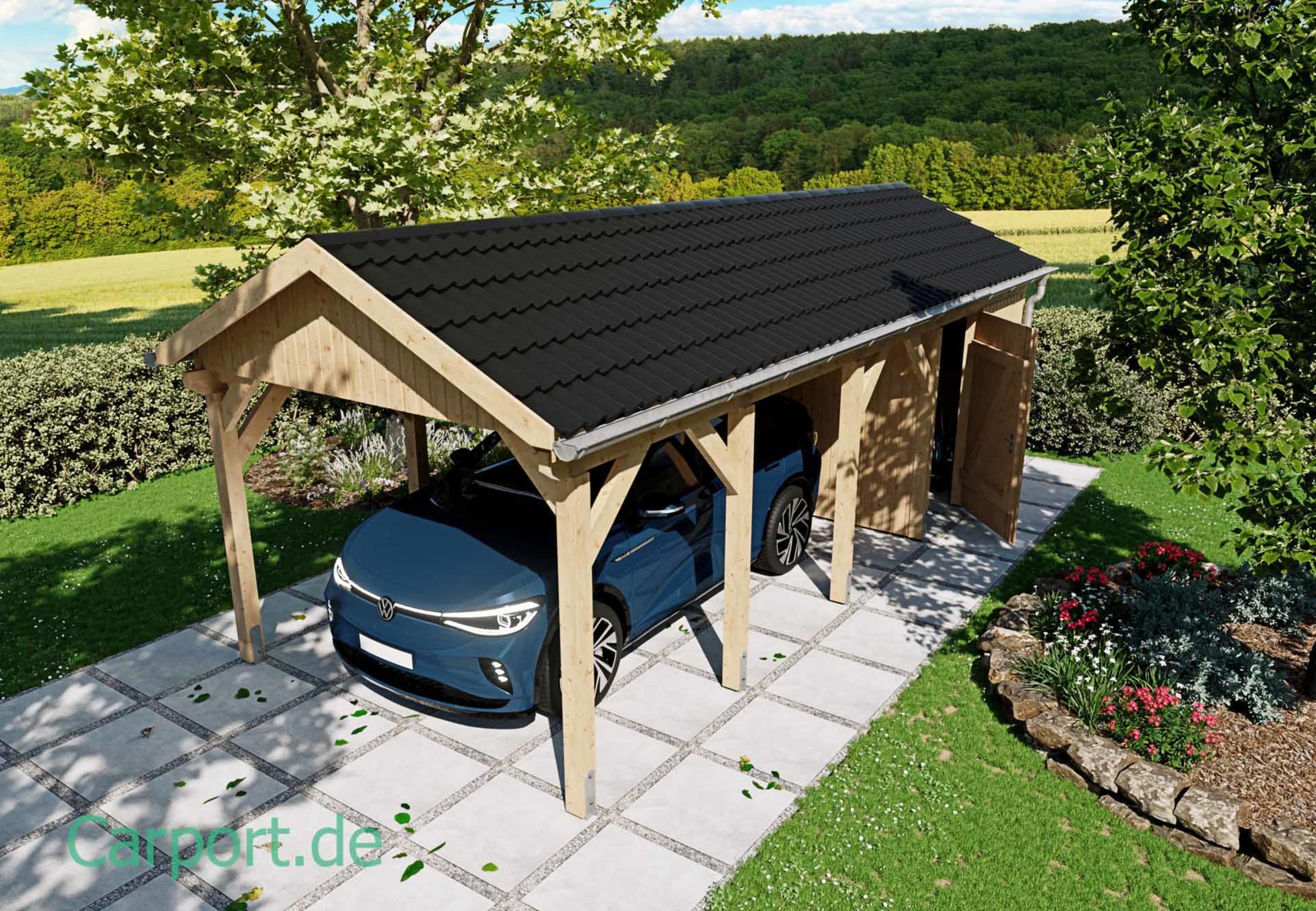 Einzelcarport 3,5 m x 7,14 m Dachdeckung: Dachpfannenprofilblech mit Antikondensbeschichtung