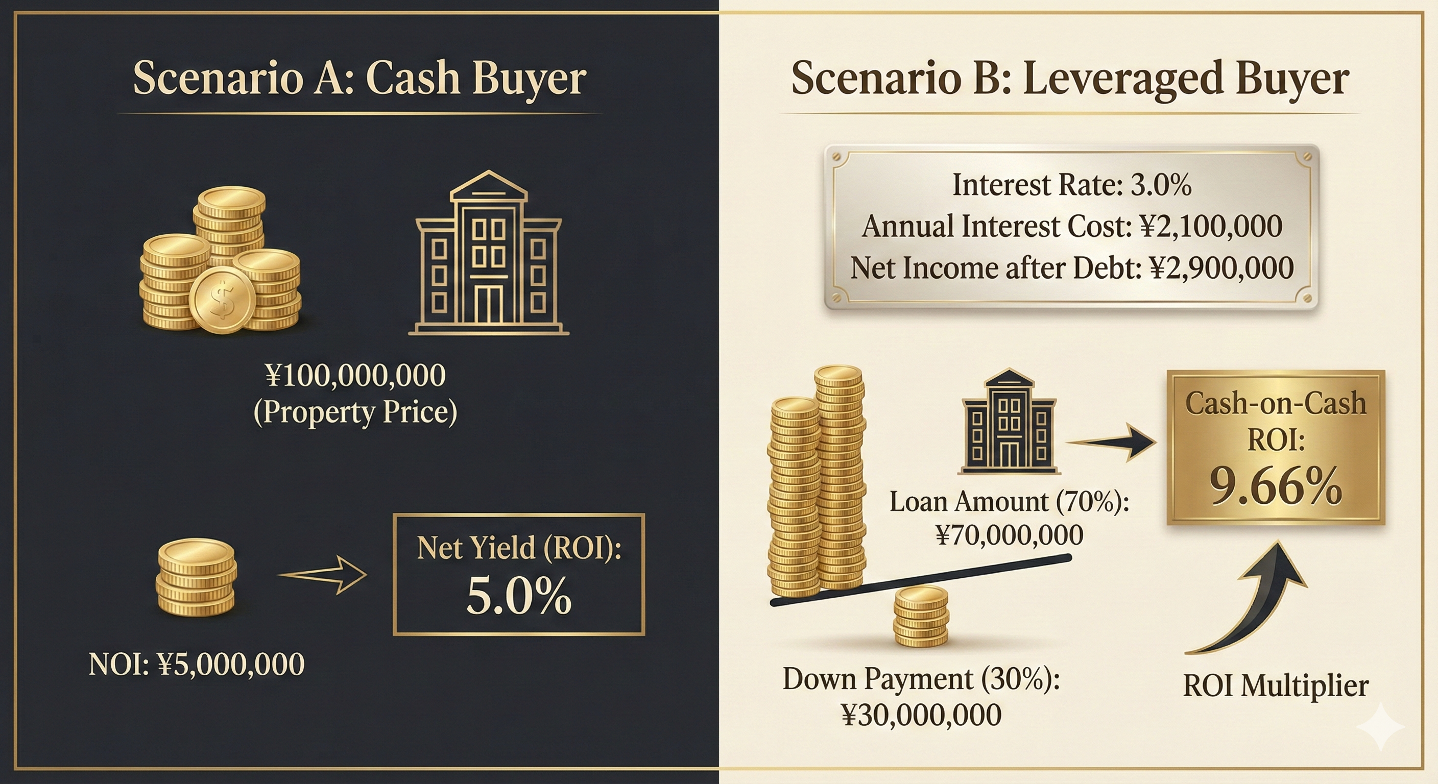 ROI comparison visualization showing leverage advantage