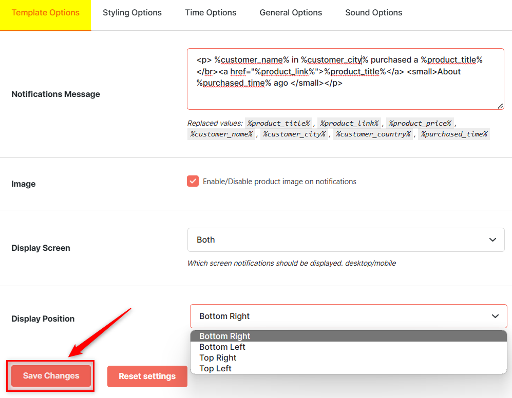 Sales Notifications Content