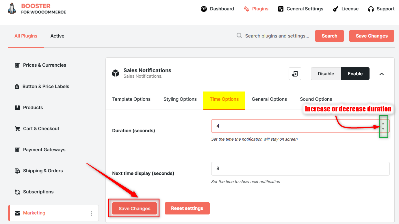 Specify the Notification’s Display Duration and Gap