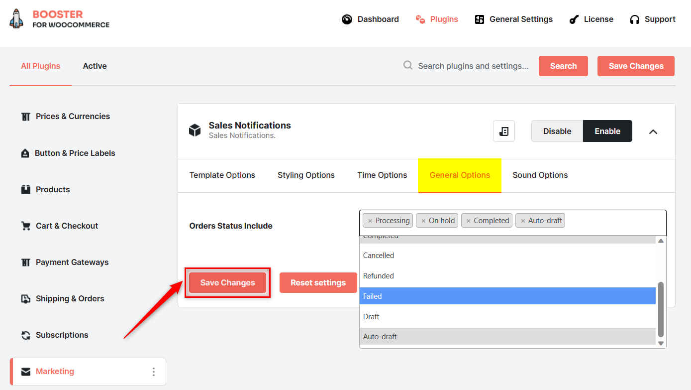Enable Notification for Various Order Statuses