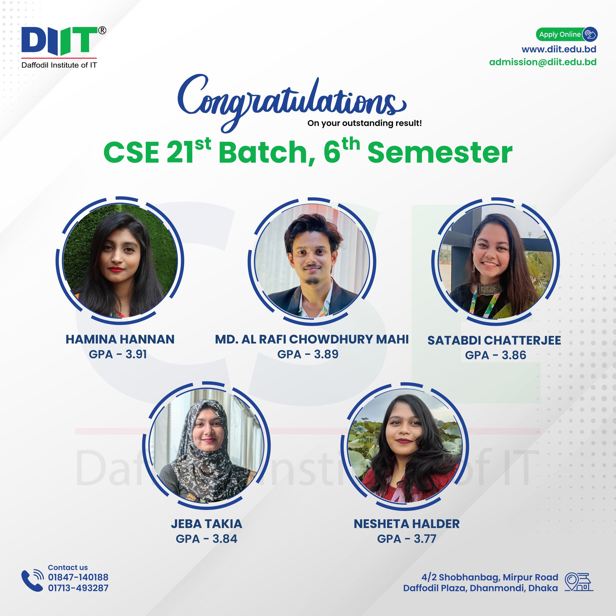 Congratulations on Your Academic Excellence – CSE 21st Batch, 6th Semester