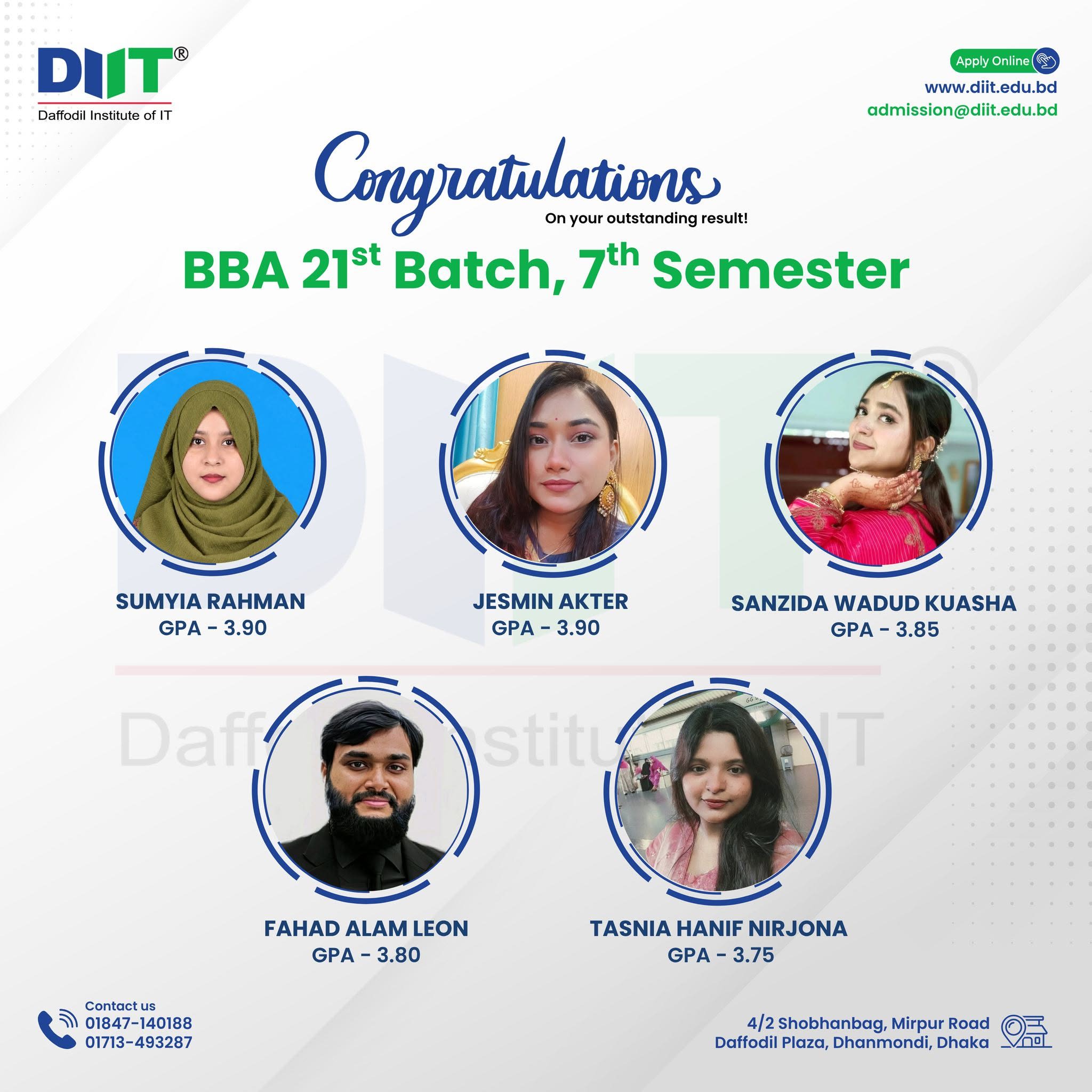 DIIT Celebrates the Top Achievers of BBA 21st Batch, 7th Semester