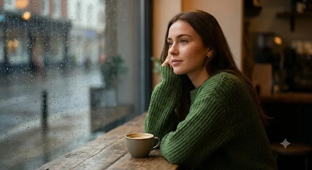 Rainy Cafe Cinematic Portrait