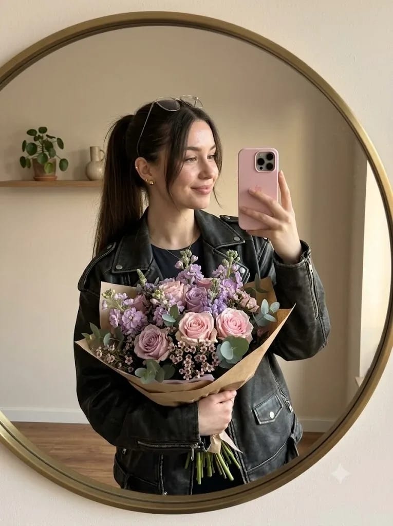 Bouquet Mirror Selfie Editorial