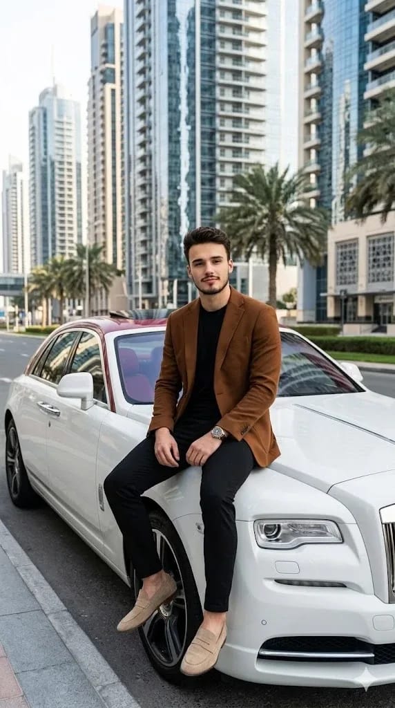Man With White luxury Rolls Royce Car