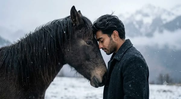 Winter Horse Bond Portrait