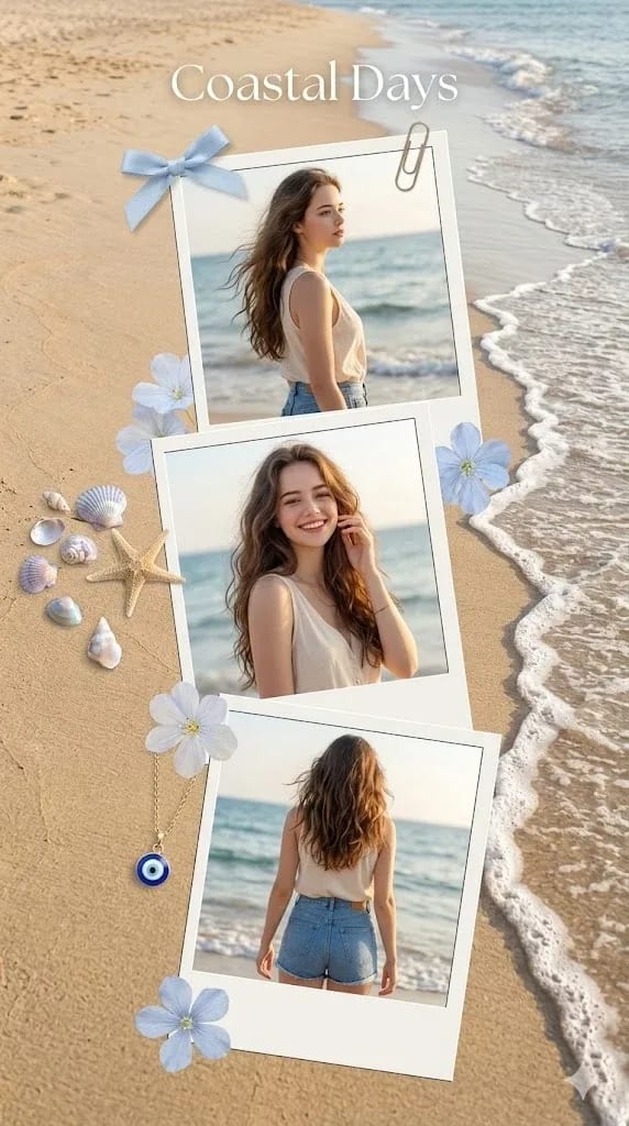 Beach Girl Polaroid Collage Aesthetic Style