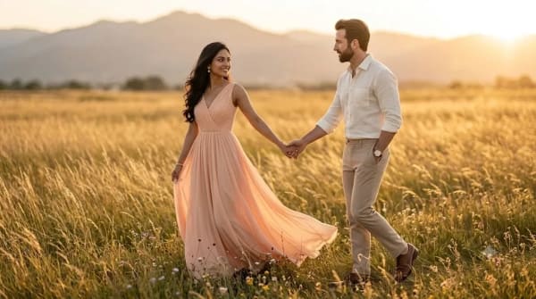 Golden Meadow Pre Wedding Cinematic Portrait