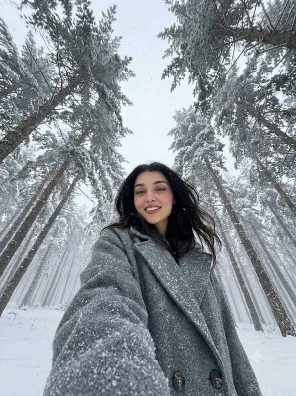 Snow Forest Ultra-Wide Selfie Editorial