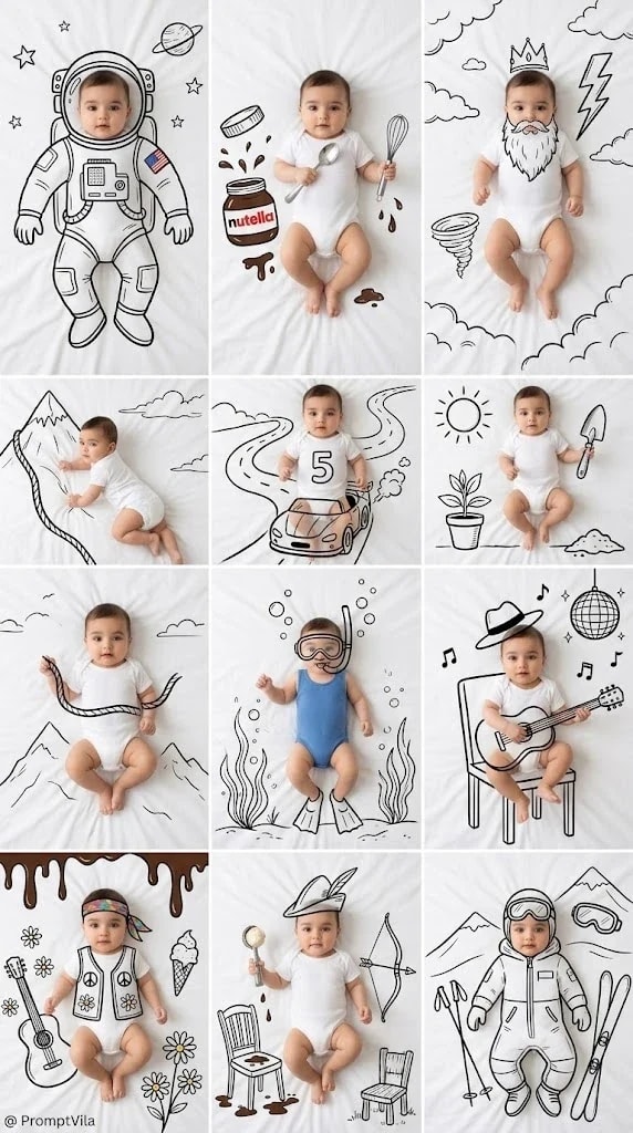 Baby Flat Lay Doodle Collage