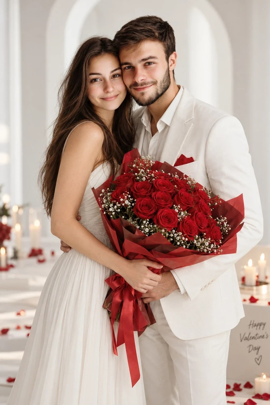 Romantic Couple Rose Portrait AI Photo Prompt
