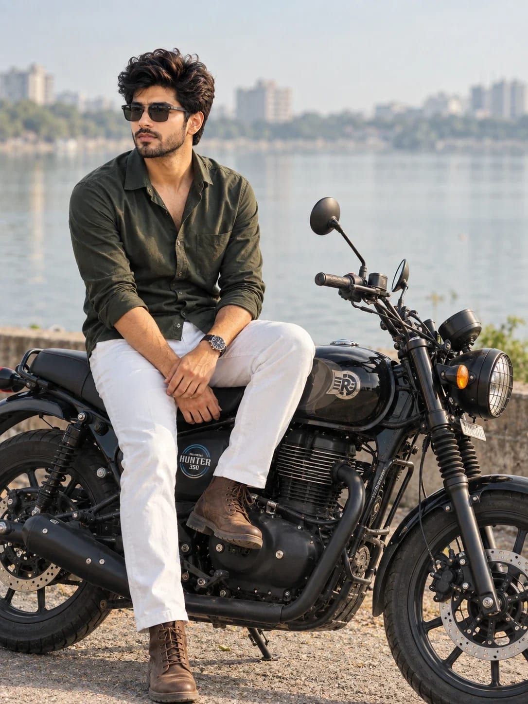 AI Prompt for Motorcycle Portrait Photography - Royal Enfield Hunter | Professional Image Generation