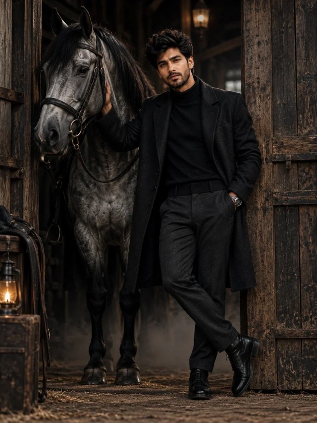  Cinematic Stable Portrait Grey Horse With Man Prompt