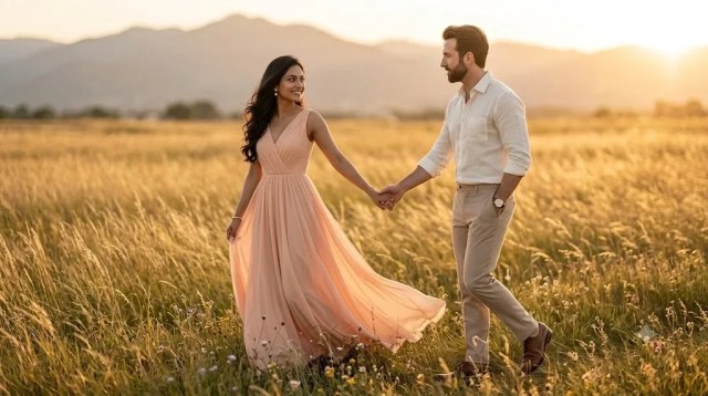 Golden Meadow Pre Wedding Cinematic Portrait
