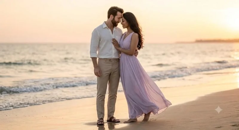 Romantic Shoreline Couple Portrait