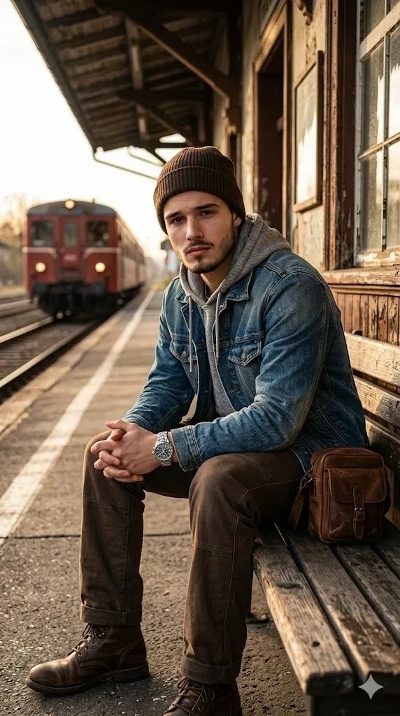 Man at Railway Station Portrait Prompt