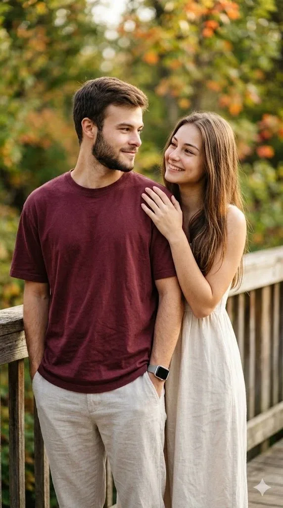 outdoor couple candid bokeh portrait