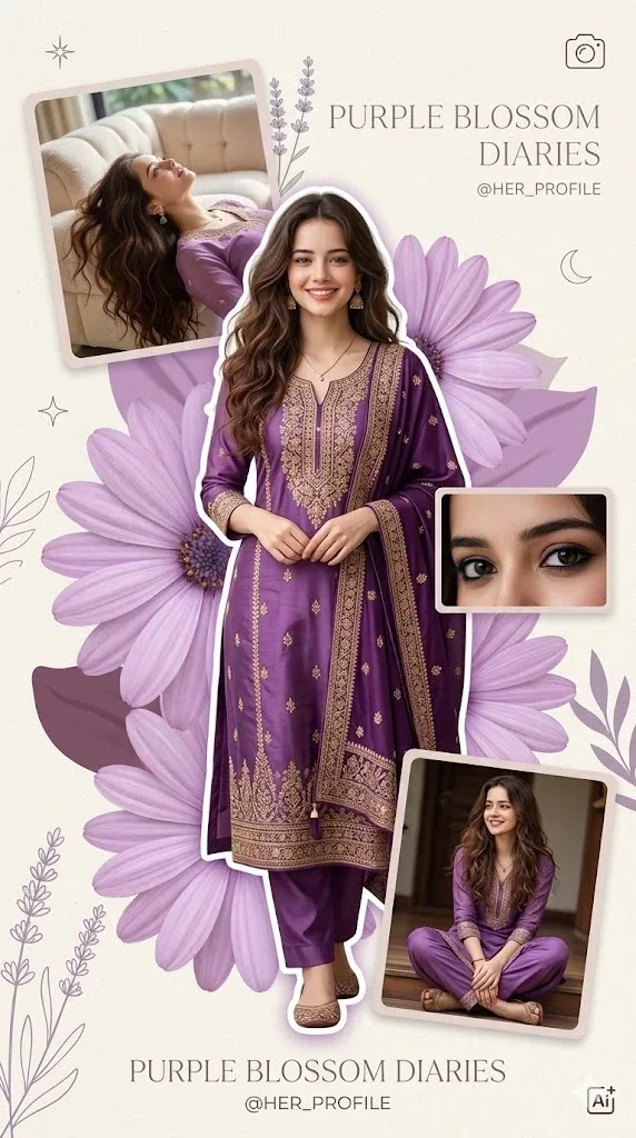 Aesthetic Indian Girl Floral Editorial Collage Style