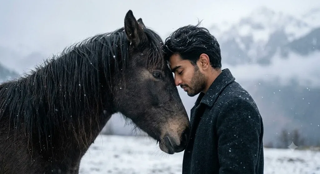 Winter Horse Bond Portrait