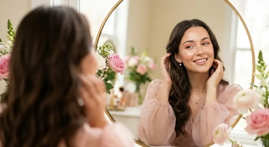 Romantic Mirror Beauty Editorial - AI prompt example for Gemini and Midjourney