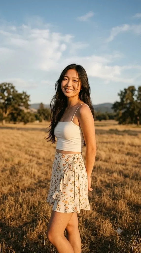 Golden Hour Meadow Editorial - AI prompt example for Gemini and Midjourney