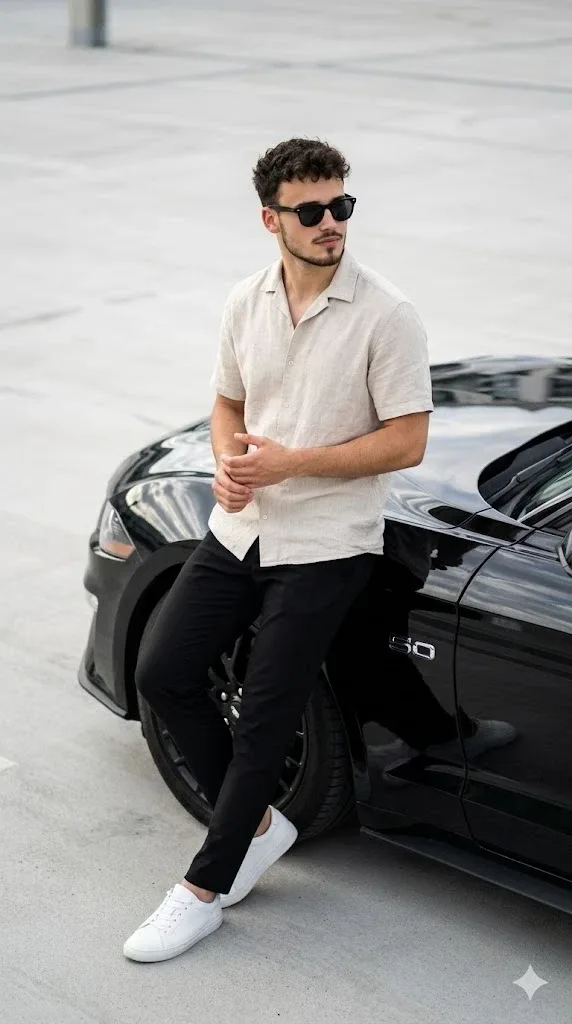 Man with black luxury sports car