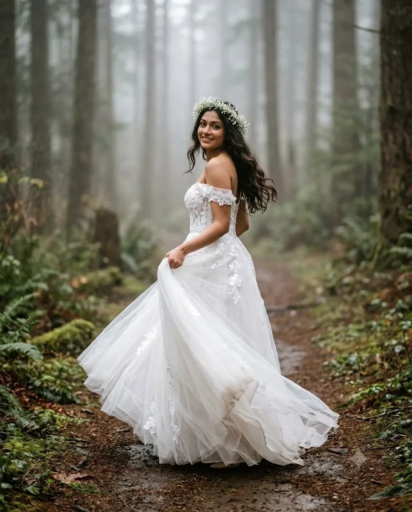 Enchanted Forest Bridal Editorial - AI prompt example for Gemini and Midjourney