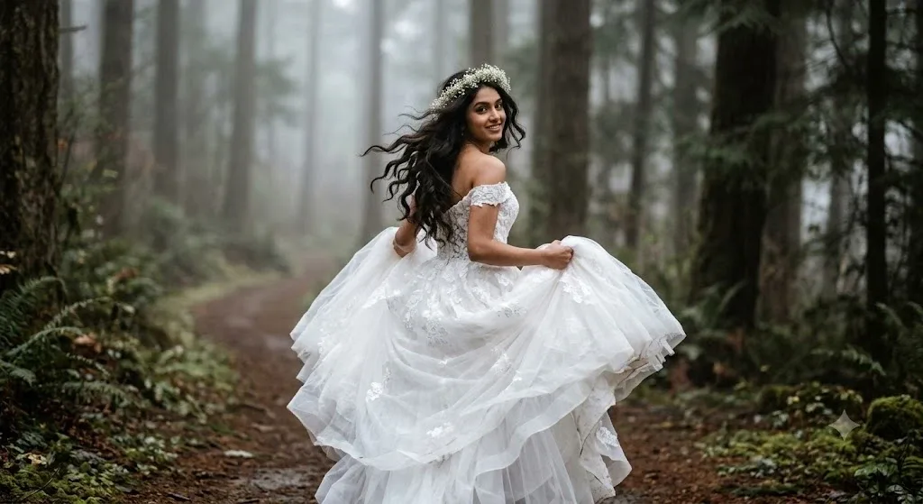 Enchanted Forest Bridal Editorial - AI prompt example for Gemini and Midjourney