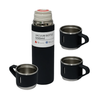 TERMO + 3 TAZAS . NEGRO