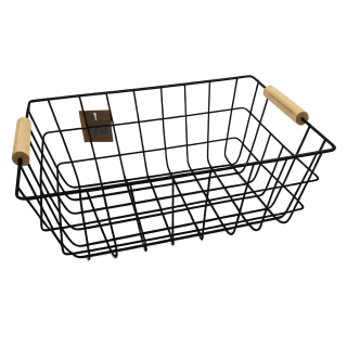 CESTA DE METAL C/ ASAS DE MADERA 32X 20X 12CM