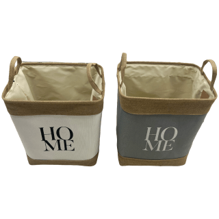 CESTO DE LONA + YUTE Y 2 MANIJAS 40X 30X 45CM - Color: Gris