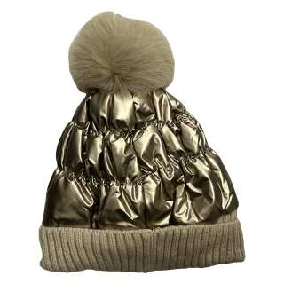 GORRO METALICO INTERIOR DE CORDERITO C/ POMPON - Color: Marron
