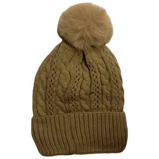 GORRO CALADO INTERIOR DE CORDERITO C/ POMPON - Color: Marron