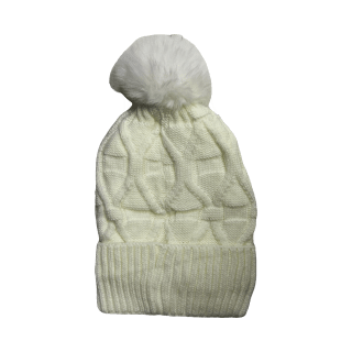 GORRO TRAMA INTERIOR DE CORDERITO C/ POMPON - Color: Blanco
