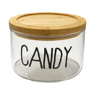 FRASCO DE VIDRIO DE BOROSILICATO CANDY C/ TAPA DE BAMBU 13X 8CM