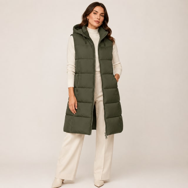 CHALECO LARGO LILY - Talle: S / Color: Oliva