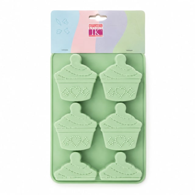 MOLDE DE SILICONA 6 CUPCAKES 25,5 X 17,5 X 3CM - Color: Verde