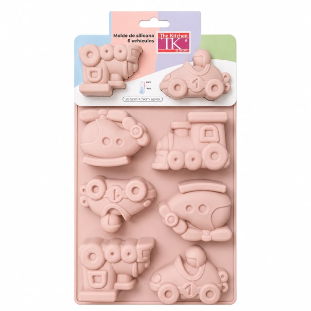 MOLDE DE SILICONA 6 VEHICULOS 28,5 X 17,5 X 3CM - Color: Rosa