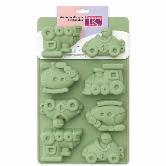 MOLDE DE SILICONA 6 VEHICULOS 28,5 X 17,5 X 3CM - Color: Verde