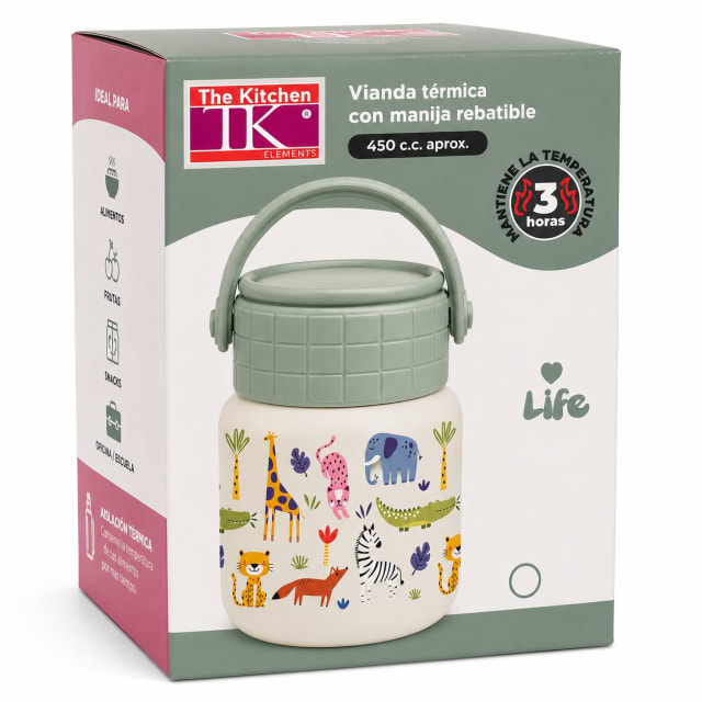 VIANDA TERMICA INFANTIL CON MANIJA REBATIBLE 450CC - Diseño: Animales