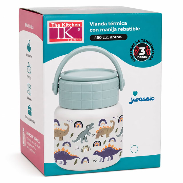 VIANDA TERMICA INFANTIL CON MANIJA REBATIBLE 450CC - Diseño: Dinosaurio