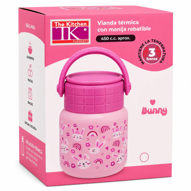 VIANDA TERMICA INFANTIL CON MANIJA REBATIBLE 450CC - Diseño: Conejo