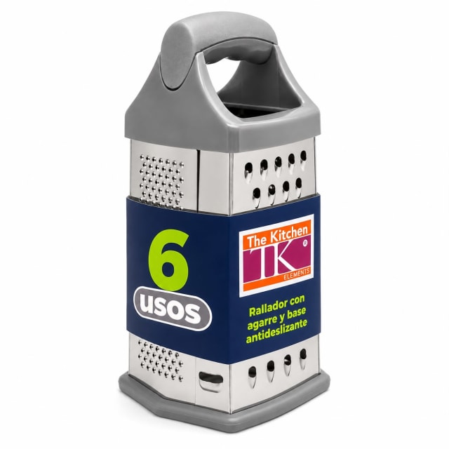 RALLADOR 6 USOS CON AGARRE Y BASE ANTIDESLIZANTE 20CM - Color: Gris