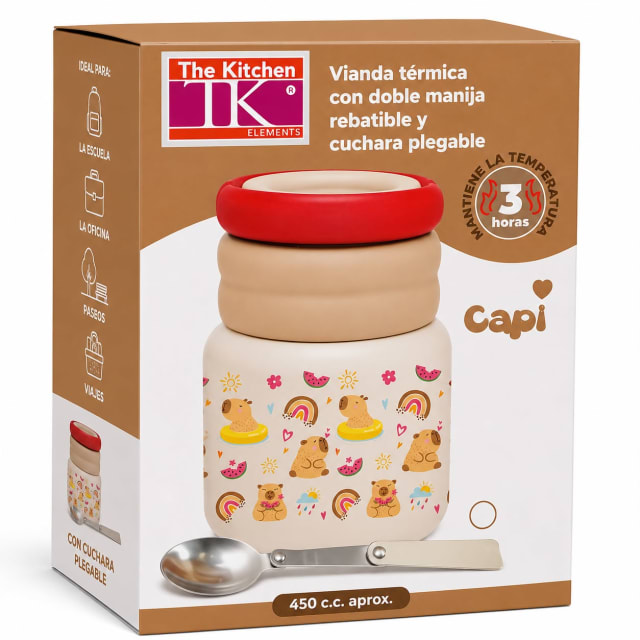 VIANDA TERMICA INFANTIL CON DOBLE MANIJA 450CC - Diseño: Capibara