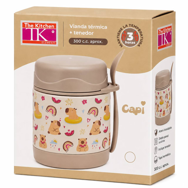 VIANDA TERMICA INFANTIL + TENEDOR 300CC - Diseño: Capibara