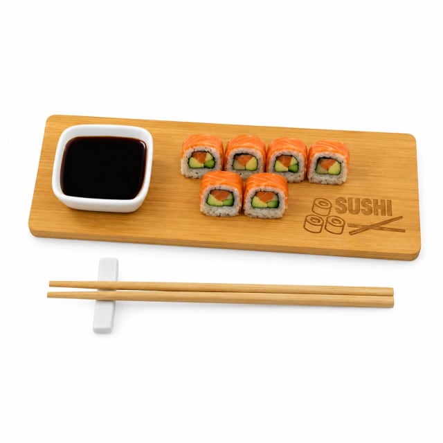 SET SUSHI 2 TABLAS D/ BAMBOO + 2 BOWL P/ SALSA + 2 JUEGOS D/ PALITOS C/ SOPORTE